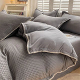 elvesmall Washed Cotton Waffle Bedding Set Sheet Set Four-piece Non-cotton Cotton Bed Sheet Quilt Three-piece Bedding Set