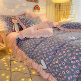 elvesmall Floral Style Bedsheet Set Ruffles Duvet Cover Sets with Pillowcase постельное белье Skin-friendly Bedding Home Bed Linen Sets