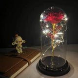 elvesmall  LED Enchanted Galaxy Rose Eternal 24K Gold Foil Flower With Fairy String Lights In Dome For Christmas Valentine's Day Gift