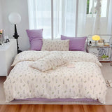 elvesmall New Floral Double Gauze 100% Cotton Bedding Set Breathable Fresh Queen Duvet Cover Set with Sheets Quilt Cover and Pillowcase