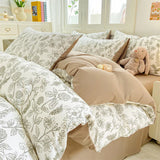 elvesmall Bedding Set Duvet Set Hot Sale Fragmented Flower French Style NEW Queen King Size Soft Comforter Sets 4pcs sheet Set