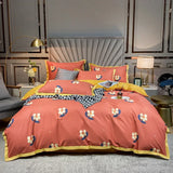 elvesmall Euro Gray Grid Flower Bedding Set Pure Cotton Geometric Stripes Floral Duvet Cover Bed Linen Calico Comforter Queen King Bed Set