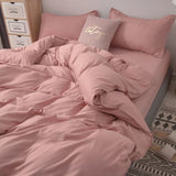 elvesmall Solid Color Bedding Set Duvet Cover Flat Sheet Pillowcases Home Textile Pillowcases For Adults Kids Simple Bed Linen