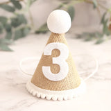 elvesmall 1Pcs Burlap 1st Birthday Hat for Little Baby Newborn Baby Boy Girl 1 2 3 Year Headband Baby Shower Birthday Party Decorations