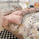elvesmall Japanese-Style Simple Pure Cotton Small Fresh AB Bedding Quilt Cover Pillowcase Bed Sheet Double Bed Home Textile Four-Piece Set
