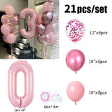 elvesmall 21pcs Pink 40inch Number Foil Latex Balloons Happy Birthday Party Decorations Kids Girl Baby 1 2 3 4 5 6 7 8 9 Year Old Supplies