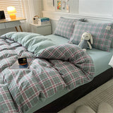 elvesmall Japan Style Stripe Queen Size Duvet Cover Set with Sheets High Quality Skin Friendly Bedding Set King Single Double Bedding Sets