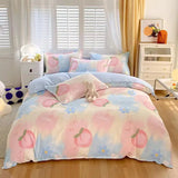 elvesmall Cute Pink Strawberry Duvet Cover Flat Sheet Pillowcase Floral Bedding Set Girls Bed Linen Soft Thick Washed Cotton Bedclothes
