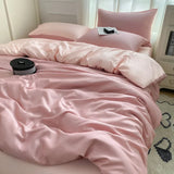 elvesmall Cooling Duvet Cover Single Queen Silky Soft, Solid Color Bedding Set, 4 Pcs Set(1 Comforter Cover + 1 Flat Sheet + 2 Pillowcase)