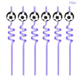 elvesmall 10pcs Football Theme Creative Straw Ball Patch Plastic Straw Happy Football Boy Birthday Party Decor World Cup Supplies Kid Gift