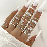 elvesmall Boho Geometric Knuckle Rings Set For Women Artificial Pearl Gold Silver Color Finger Ring Female Party Jewelry Accessories