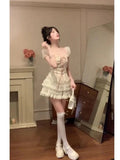 srczz  -  2000s Vintage Japanese Kawaii Suits Lolita 2 Piece Skirt Set Women Even Party Clothing Casual Y2k Crop Top Blouse + Slim Skirts