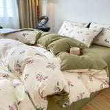 elvesmall Vintage Floral Style Bedding Set No Filler Soft Fall Winter Thickening Duvet Cover Flat Sheet Pillowcase Full King Bed Linen