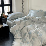 elvesmall -  French Style Flower Embroidered 100% Lyocell Bedding Set Pink High-end Natural Plant Fibres Duvet Cover Set Coolness Quilt Cover