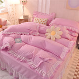 elvesmall Purple Bedding Sets Kawaii Seersucker Bed Sheet Pillowcase Fashion Girls Princess Duvet Cover Set 4 Pieces Cute Home Decoration