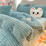 elvesmall Striped Bedding Sets Milk Velvet Winter Warm Four Piece Sets Thicken Bed Linen Quilt Cover Sheet Pillowcase King Bedroom Decor