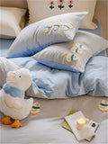 elvesmall  High-end Double Yarn 100% Cotton Bedding Set Lovely Cartoon Embroidery Queen Duvet Covet Set Pure Cotton Air-Permeable Bed Sets