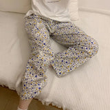 elvesmall  Korean Style Pajamas Pants for Women Sleep Sleepwear Summer Print Ankle Length Bottoms Home Elastic Waist Room Sleeping Wear New
