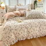 elvesmall New Ruffles 100% Cotton Duvet Cover Set or Single Duvet Covers Floral Princess Style All Cotton Quilt Cover Queen Blanket Cover