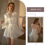 elvesmall  Sexy Women Nightwear Sets Fashion Nightwears For Ladies Bathrobe Gown Satin Lady Pajamas Night Dresses For Woman Free Shipping