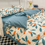 elvesmall Japanese-Style Simple Pure Cotton Small Fresh AB Bedding Quilt Cover Pillowcase Bed Sheet Double Bed Home Textile Four-Piece Set
