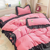 elvesmall Bed Linen Bedding Set 2024 Korean Princess Style Lace  Towel Embryos  Washing Cotton Four PIECE Set Duvet Cover With Pillowcase