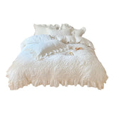 elvesmall  100% Cotton Korean Princess Solid White Bedding Sets Ruffle Bedspread Flower Embroidered Duvet Cover Bed Skirt Pillowcases