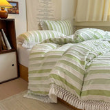 elvesmall  Soft Cotton Textured Duvet Cover Set with Tassel Fringe Boho Chic Bedding sets Twin Queen Comforter Cover Bed Sheet Pillowcases