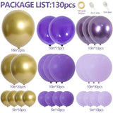 elvesmall 130Pcs Purple Balloon Garland Kit Dark Purple Metallic Gold Arch Lavender Light Decoration For Baby Girl Princess Party Birthday