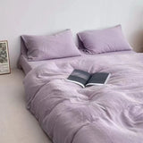elvesmall Ins Wind New Plain Color Bed Products Four-piece Wash Cotton Naked Sleeping Solid Color Quilt Set Sheets Three-piece Bedding