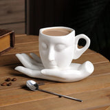 elvesmall  -  260ml Ceramic Face Coffee Cup Dish with Spoon European Character Mug Decor Afternoon Camellia Tea Coffee Cup Breakfast Milk Mug