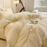 elvesmall French Princess Style Bedding Sets Ruffle Lace Bow Quilt Cover Romantic Bedclothes Decor Woman Girls Bedroom