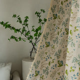 elvesmall Boho Leaf Print Window Curtains with Tassels, Cotton, Botanical Pattern, Semi-Blackout Curtain, Drape for Bedroom, Living Room
