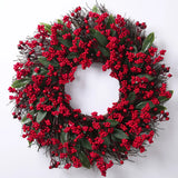 elvesmall Christmas Decoration Wreaths for Front Door Handmade Cypress Leaf Red Berry Pine Wreath Xmas Home Wall Window Decor