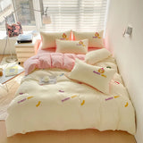 elvesmall Ins Embroidery  Bed Linen Twin Full Queen King Size  Bed Sheets Set  Adults Kids Floral Bed Flat Sheet Pillowcase Christmas Gift
