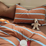 elvesmall Brown Stripe Bedding Comforter Set Pillowcase bed sheet Single Full Size Bed Linen Duvet Cover Set Queen/King Double Single Bed