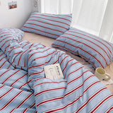 elvesmall Soft Comfortable Bedding Set for Home Hotel, 1 Duvet Cover, 1 Flat Sheet, 2 Pillowcases, Fashionable Striped Style, 4Pcs