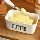 elvesmall Butter Container Ceramic Box Restaurant Sealed Storage Box Cheese Boxwith Knife Butter Slicer Butter Dish Tableware