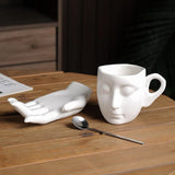 elvesmall  -  260ml Ceramic Face Coffee Cup Dish with Spoon European Character Mug Decor Afternoon Camellia Tea Coffee Cup Breakfast Milk Mug