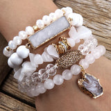 elvesmall Fashion Designer Gemstone Crystal Glass Beaded Bracelet Sets Druzy Charm 5pc Stack Bracelet Bracelets Set For Women Jewelry Gift