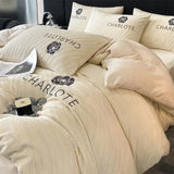 elvesmall  Thickened milk plush four piece bed set for winter light luxury high-end bedding, suede sheets, and duvet covers