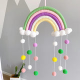 elvesmall  Hand-woven Rainbow Clouds Hanging Decoration Colorful Pom Pom Felt Ball Tassel Wall Window Girls Baby Hanging Room Decoration