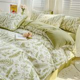 elvesmall Duvet Cover Simple Plant Flower Bed Sheet for Adults and Kids Washed Cotton Floral Pillowcase Home Textiles Four-Piece Bed Set