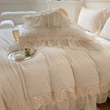 elvesmall French Vintage Double Layer Lace Ruffles Carved Velvet Duvet Cover Set Winter Bedding Set Plush Quilt Cover Bed Sheet Pillowcase