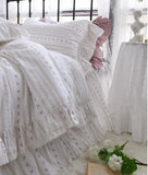 elvesmall  France Style Bedding Set Luxury Purple Princess Bedspread White Printing Egyptian Cotton Lace Duvet Cover Bed Skirt Pillowcases