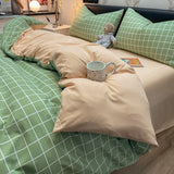 elvesmall Nordic Bedding Set with Duvet Cover, Bed Sheet, Pillowcase,Single and Couple Quilt Cover, 1/2 People Bed Linen, Plaid Style