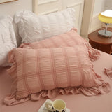 elvesmall Solid Pinch Pleated Ruffles Duvet Cover Set Soft 4Pcs Bedding set 1 Duvet Cover 1Bed Sheet and 2 Pillow Shams Doubel Queen size