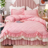 elvesmall  Girls Princess Bedding Set Luxury Ruffle Bed Linen Pure Cotton Quilt Cover Bed Sheet Pillowcase Bedroom Decor Bed Comforter Set