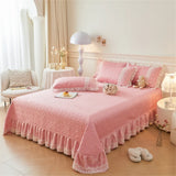 elvesmall Korean Luxury Lace Ruffles Bedding Set Skin-Friendly Washed Cotton Princess Style Duvet Cover Bed Sheet Pillowcase Home Textiles