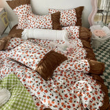 elvesmall Romantic Flower Lace Bedding Set with Ruffles for Girls and Women Sets Full Bed Sheets Quilt Comforter Duvet Complete King Size